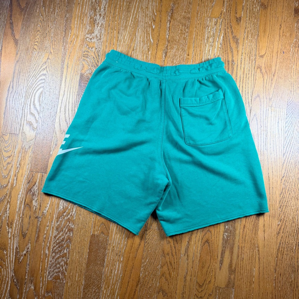 Nike Sportswear French Terry Shorts Green Futura Logo Raw Hem DX0502-365 Mens XL - Picture 10 of 11